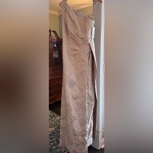 Teri Jon One Shoulder Dress in Champagne